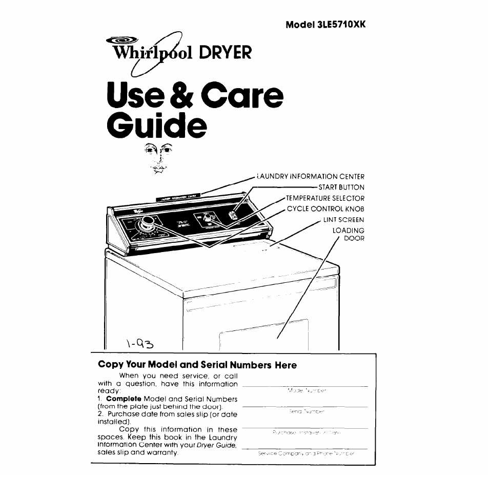 Whirlpool 3LE5710XK User Manual | 8 pages