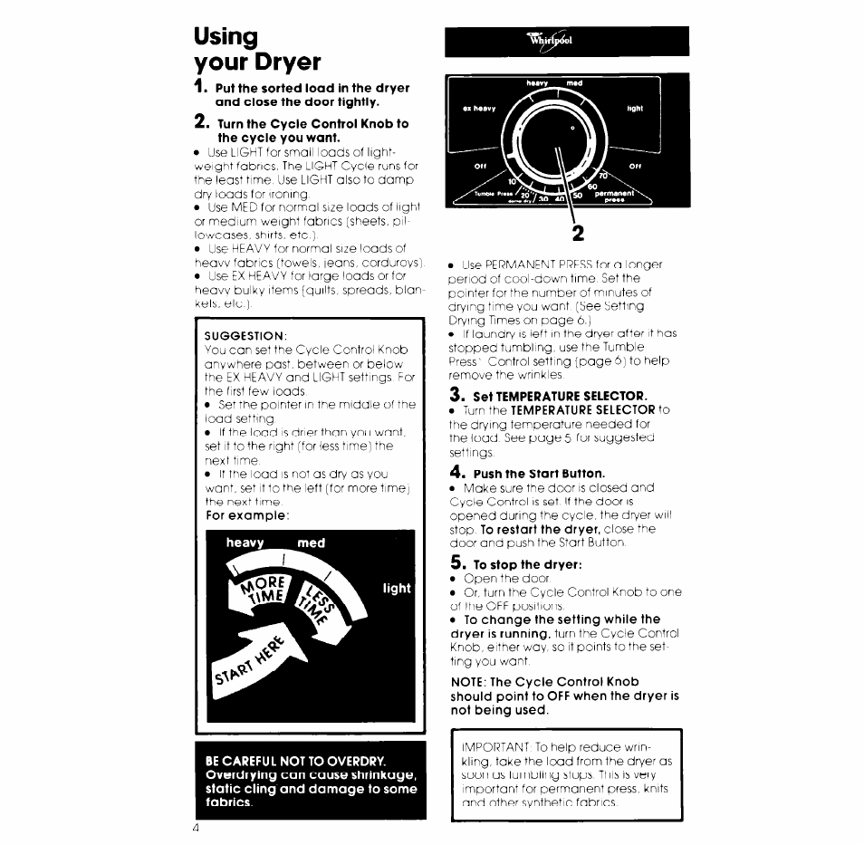 Using your dryer | Whirlpool 3LE5710XK User Manual | Page 4 / 8