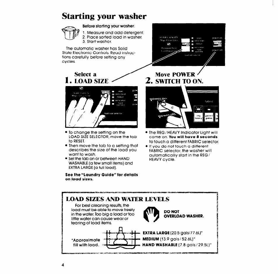 Starting your washer | Whirlpool LA98OOXP User Manual | Page 4 / 20