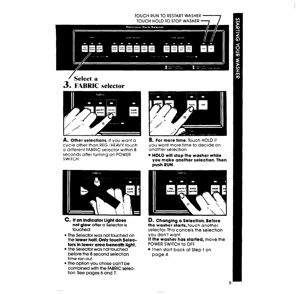 Select a 3. fabric selector | Whirlpool LA98OOXP User Manual | Page 5 / 20