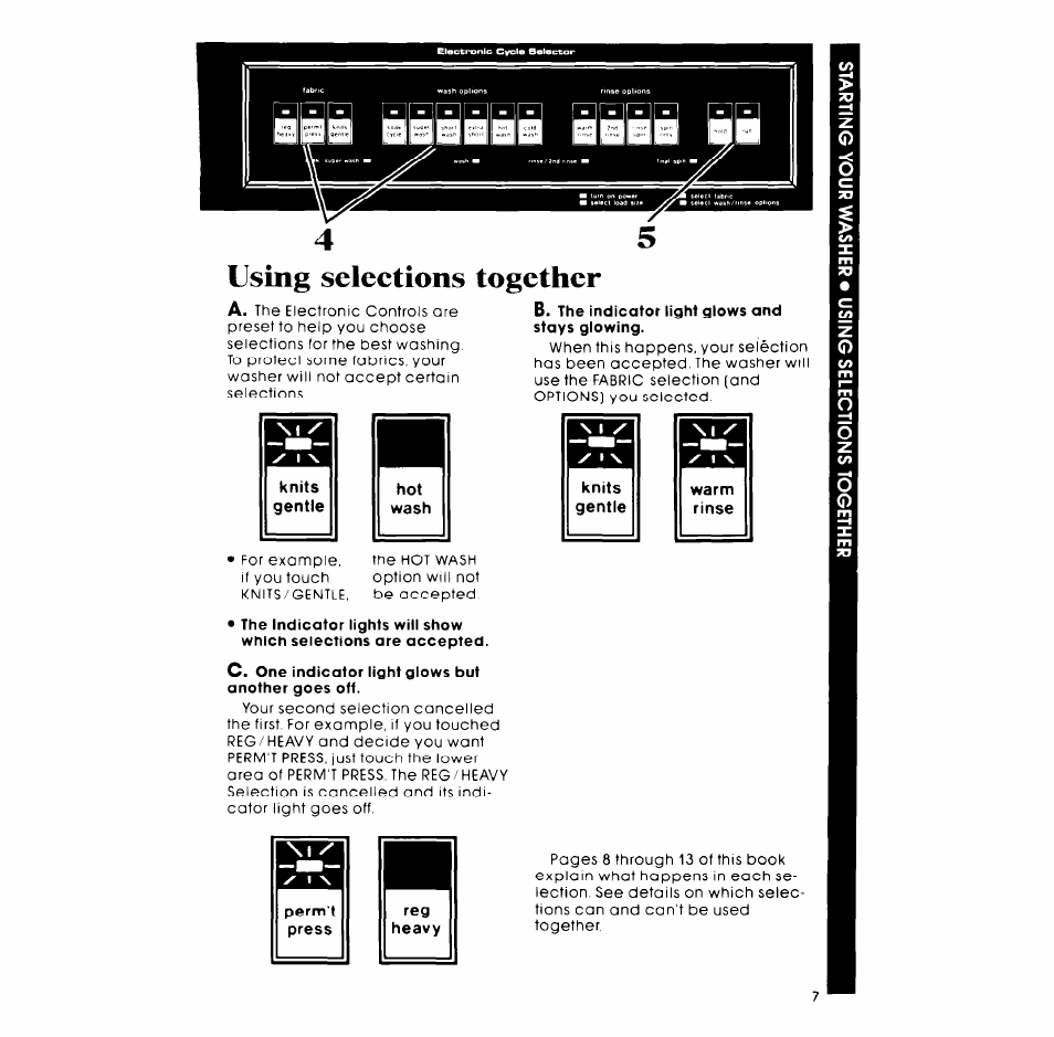 Using selections together | Whirlpool LA98OOXP User Manual | Page 7 / 20