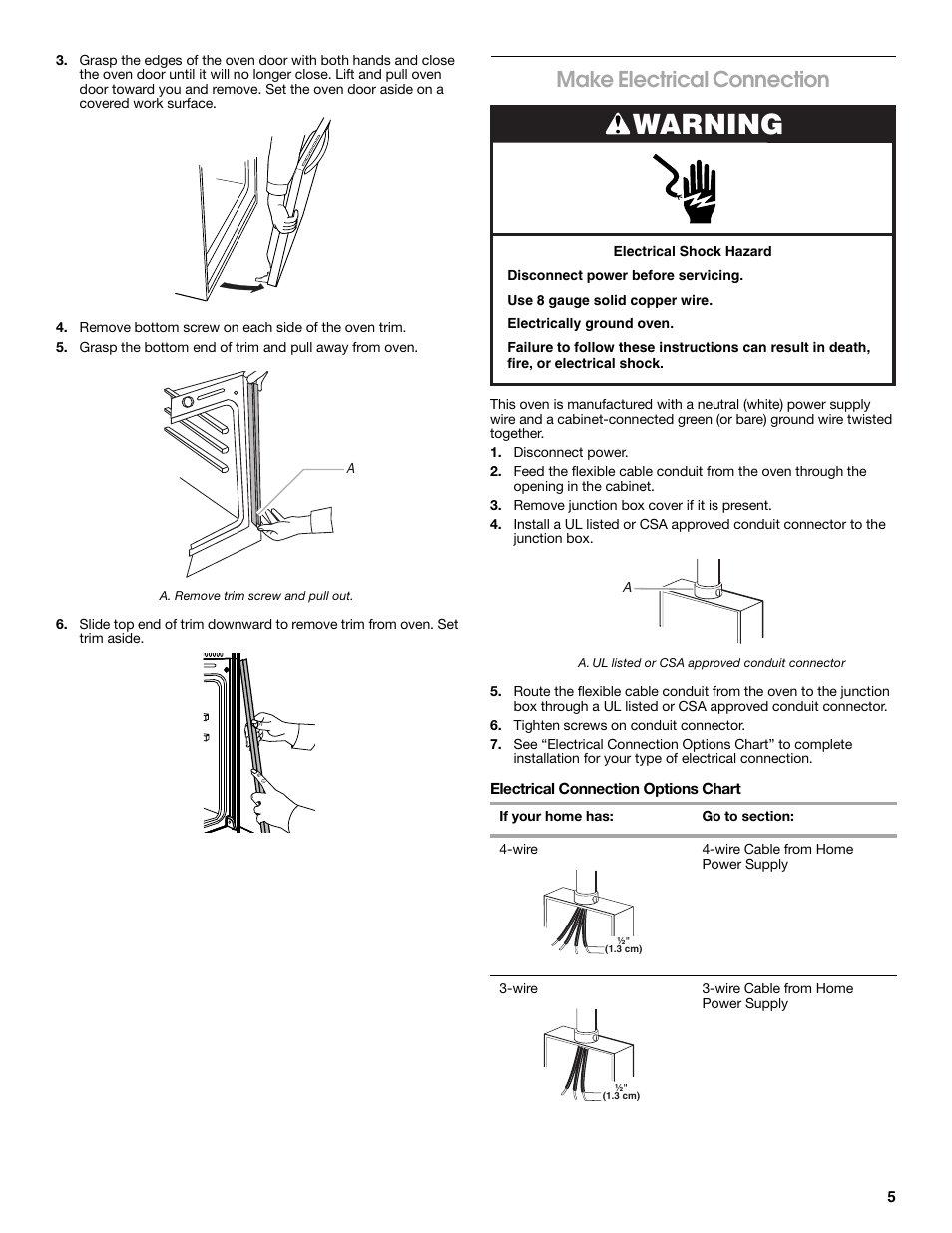 Warning, Make electrical connection | Whirlpool W10045010 User Manual | Page 5 / 8