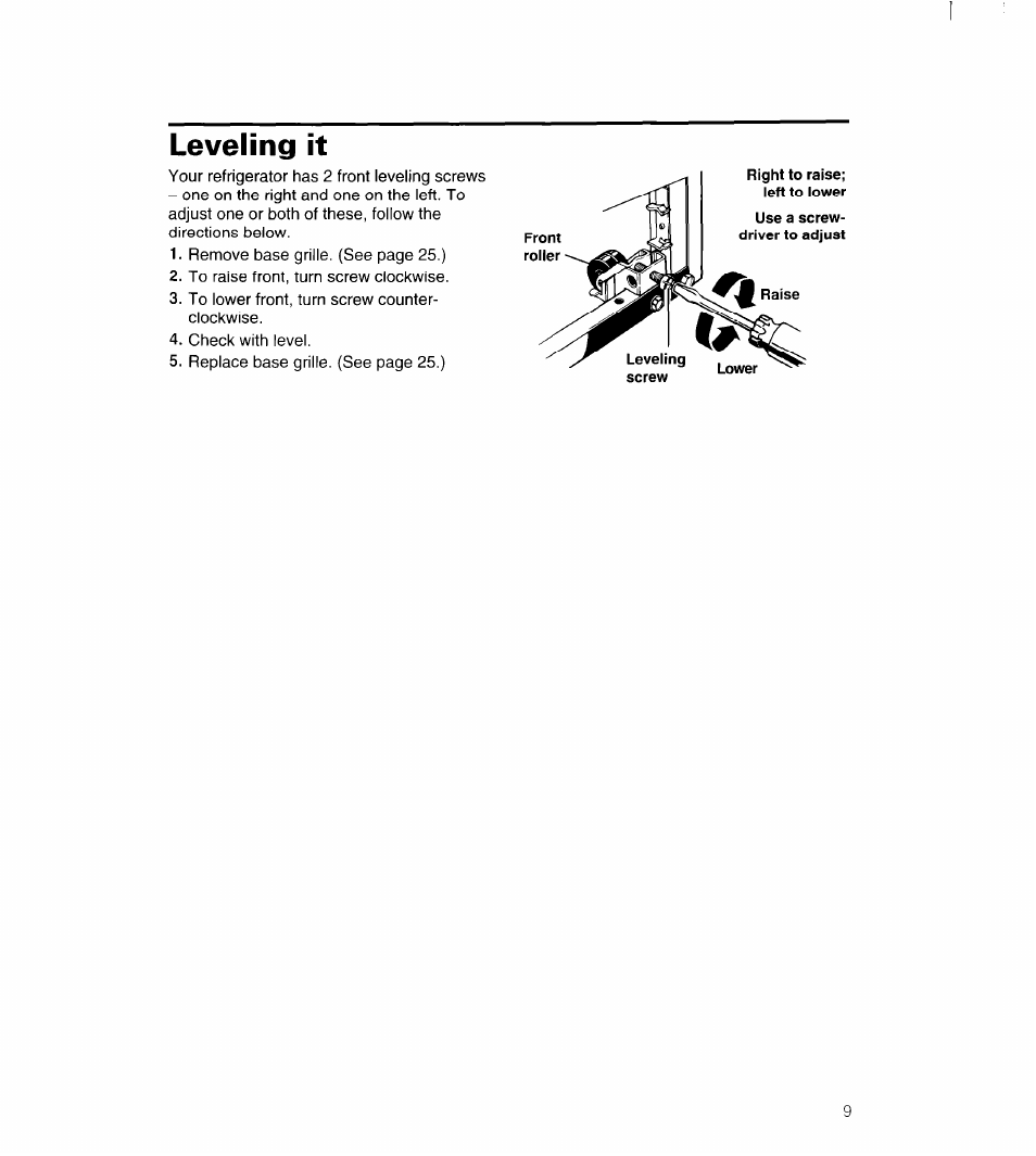 Leveling it | Whirlpool UPRIGHT FREEZER User Manual | Page 10 / 36