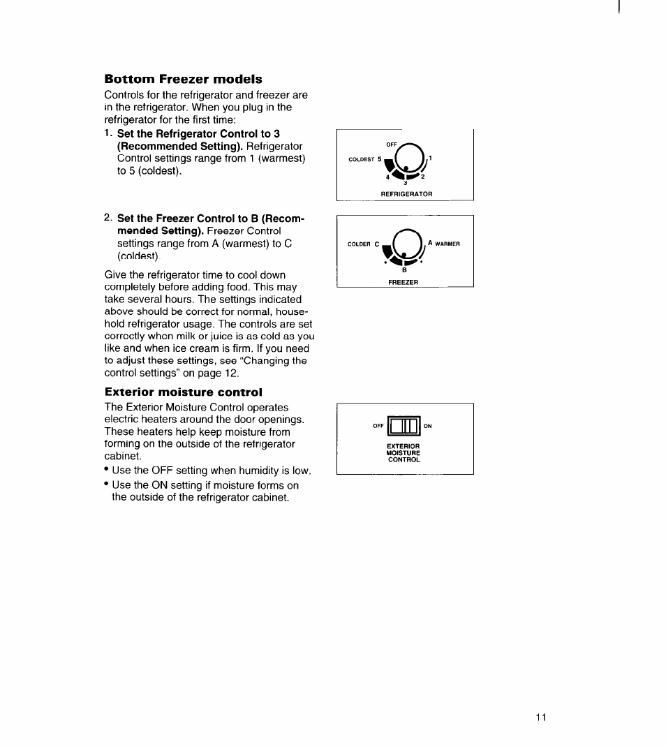Exterior moisture control | Whirlpool UPRIGHT FREEZER User Manual | Page 12 / 36