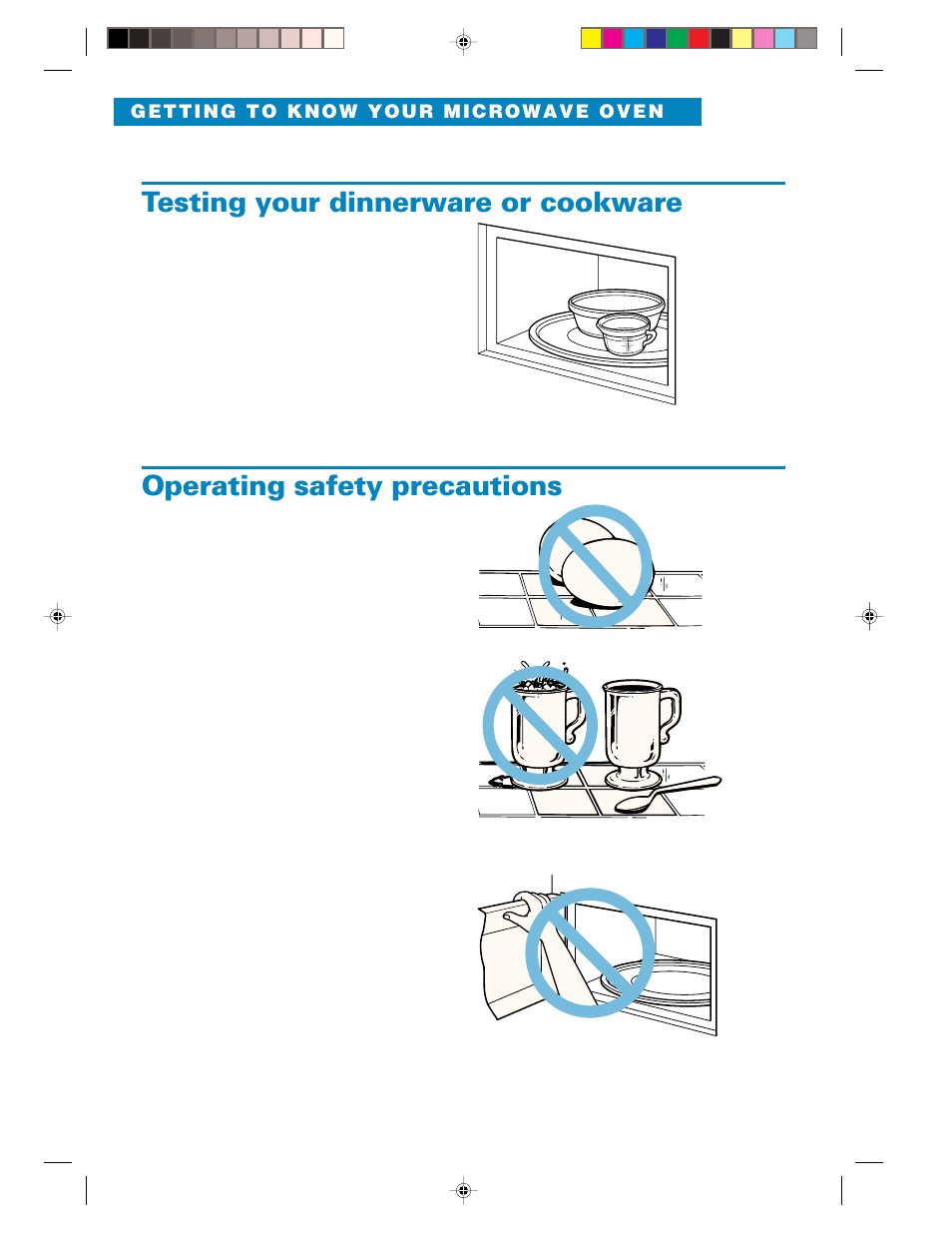 Testing your dinnerware or cookware, Operating safety precautions | Whirlpool YMH6130XE User Manual | Page 10 / 60