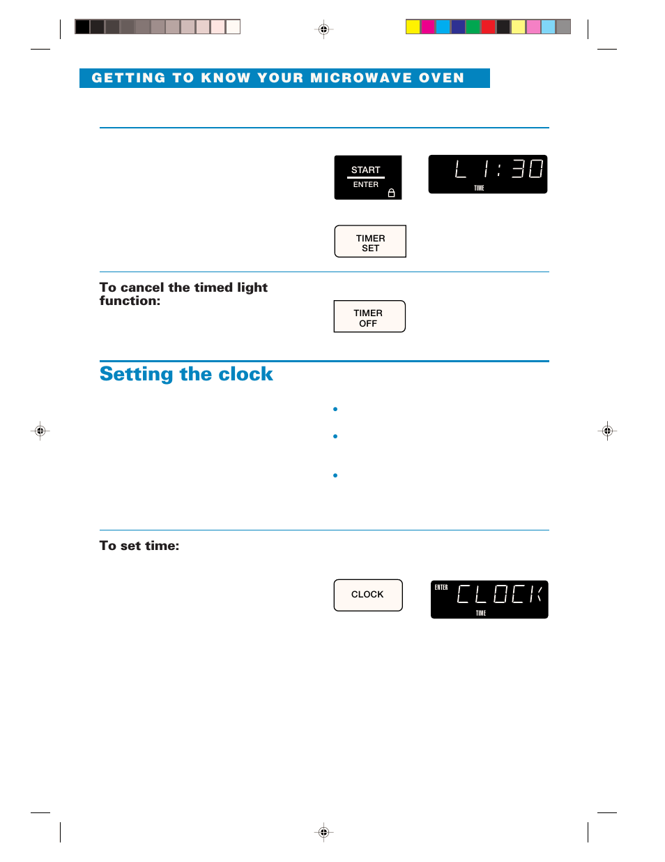 Setting the clock, Start timed light function | Whirlpool YMH6130XE User Manual | Page 20 / 60
