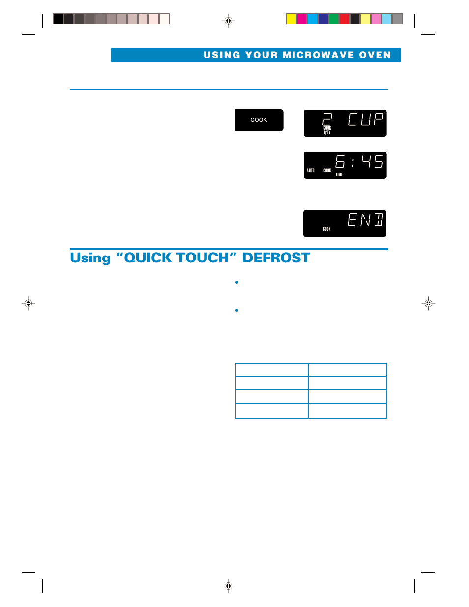 Using "quick touch" defrost, Using “quick touch” defrost, Put frozen food in oven and close the door | Whirlpool YMH6130XE User Manual | Page 29 / 60