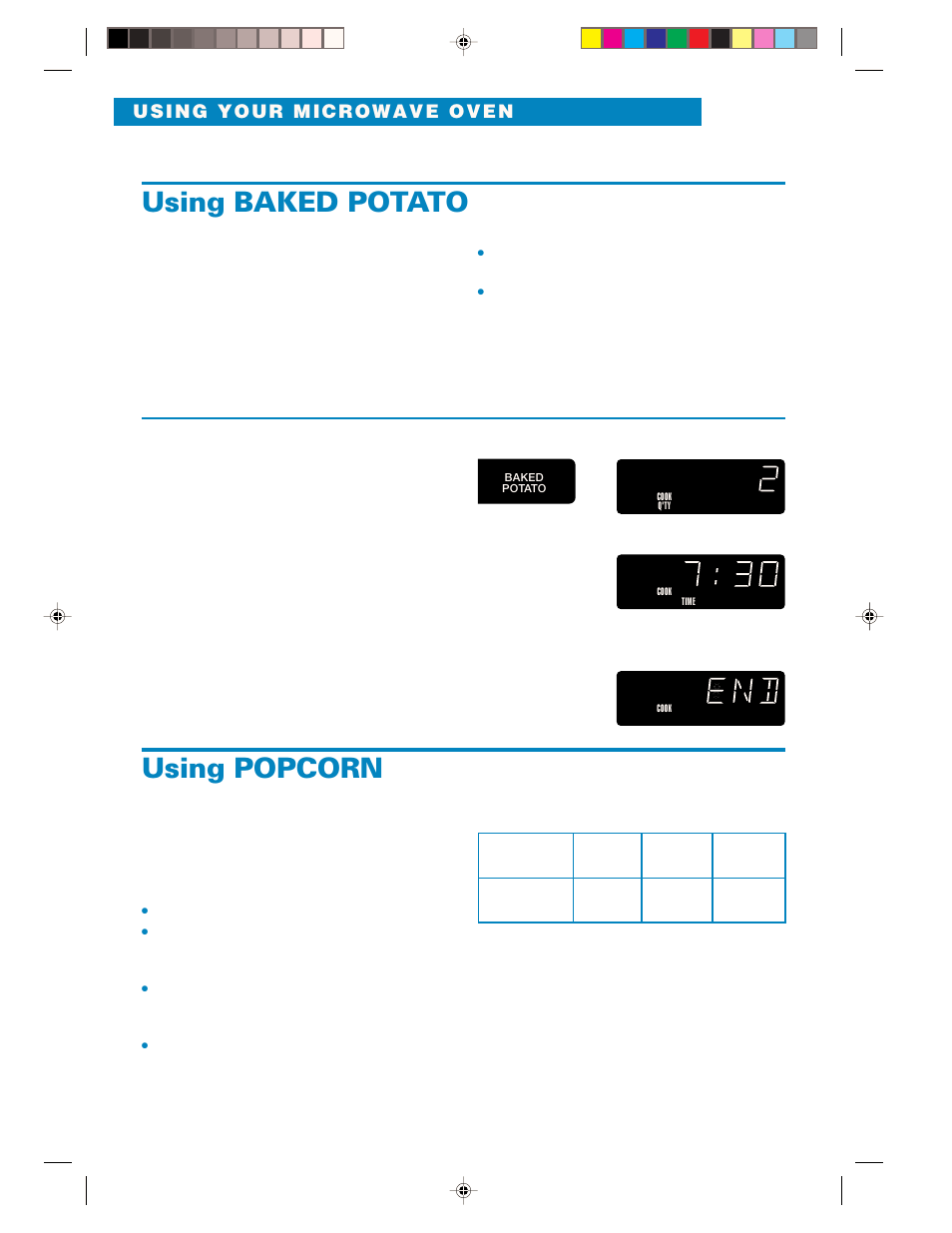 Using baked potato, Using popcorn | Whirlpool YMH6130XE User Manual | Page 40 / 60