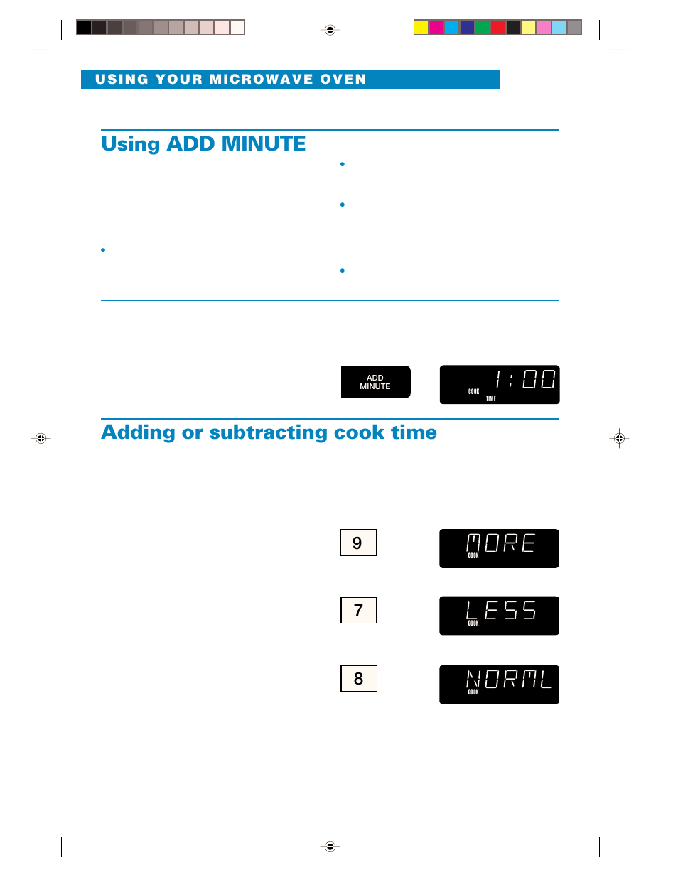 Using add minute, Adding or subtracting cook time | Whirlpool YMH6130XE User Manual | Page 42 / 60