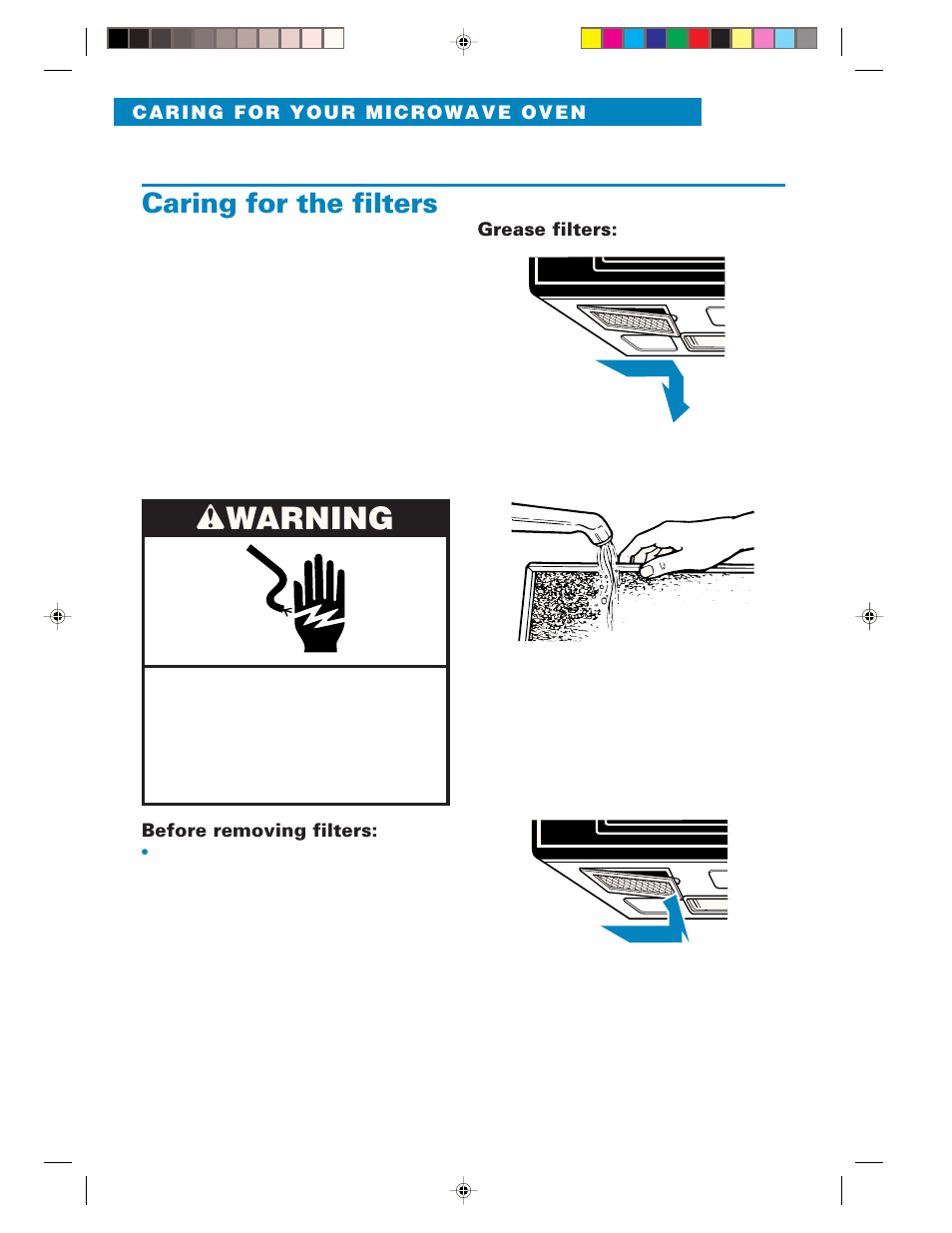 Caring for the filters, Wwarning | Whirlpool YMH6130XE User Manual | Page 44 / 60