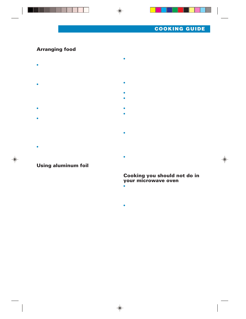 Arranging food, Using aluminum foil, Cooking you should not do in your microwave oven | Whirlpool YMH6130XE User Manual | Page 51 / 60