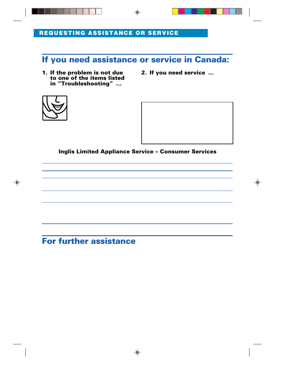 If you need assistance or service in canada, For further assistance, If you need service | Whirlpool YMH6130XE User Manual | Page 56 / 60