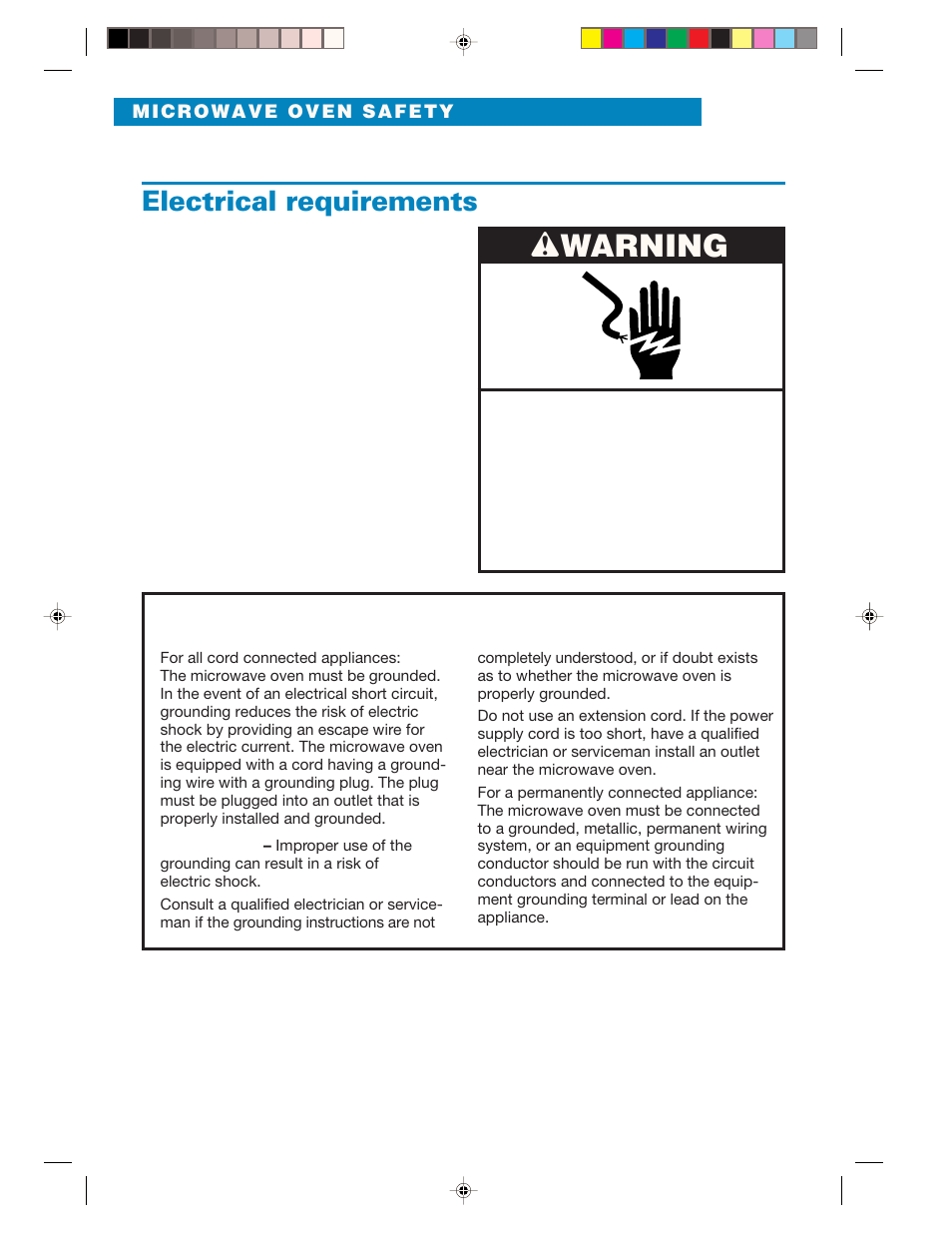 Wwarning, Grounding instructions, Electrical requirements | Whirlpool YMH6130XE User Manual | Page 6 / 60