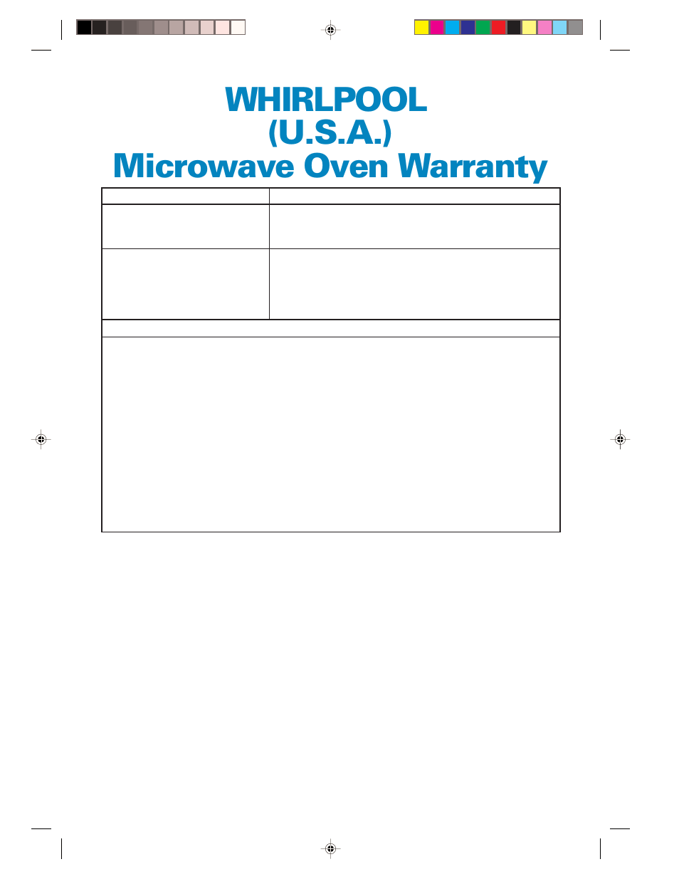 Warranty, Whirlpool, U.s.a.) microwave oven warranty | Whirlpool YMH6130XE User Manual | Page 60 / 60