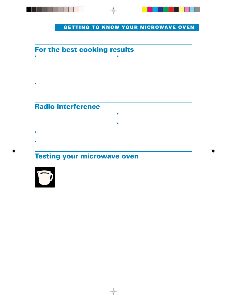 For the best cooking results, Radio interference, Testing your microwave oven | Whirlpool YMH6130XE User Manual | Page 9 / 60