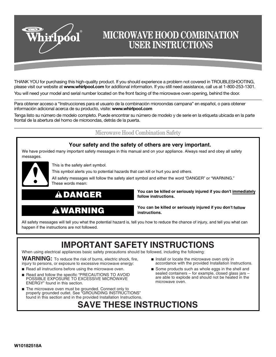 Whirlpool 461966100611 User Manual | 6 pages