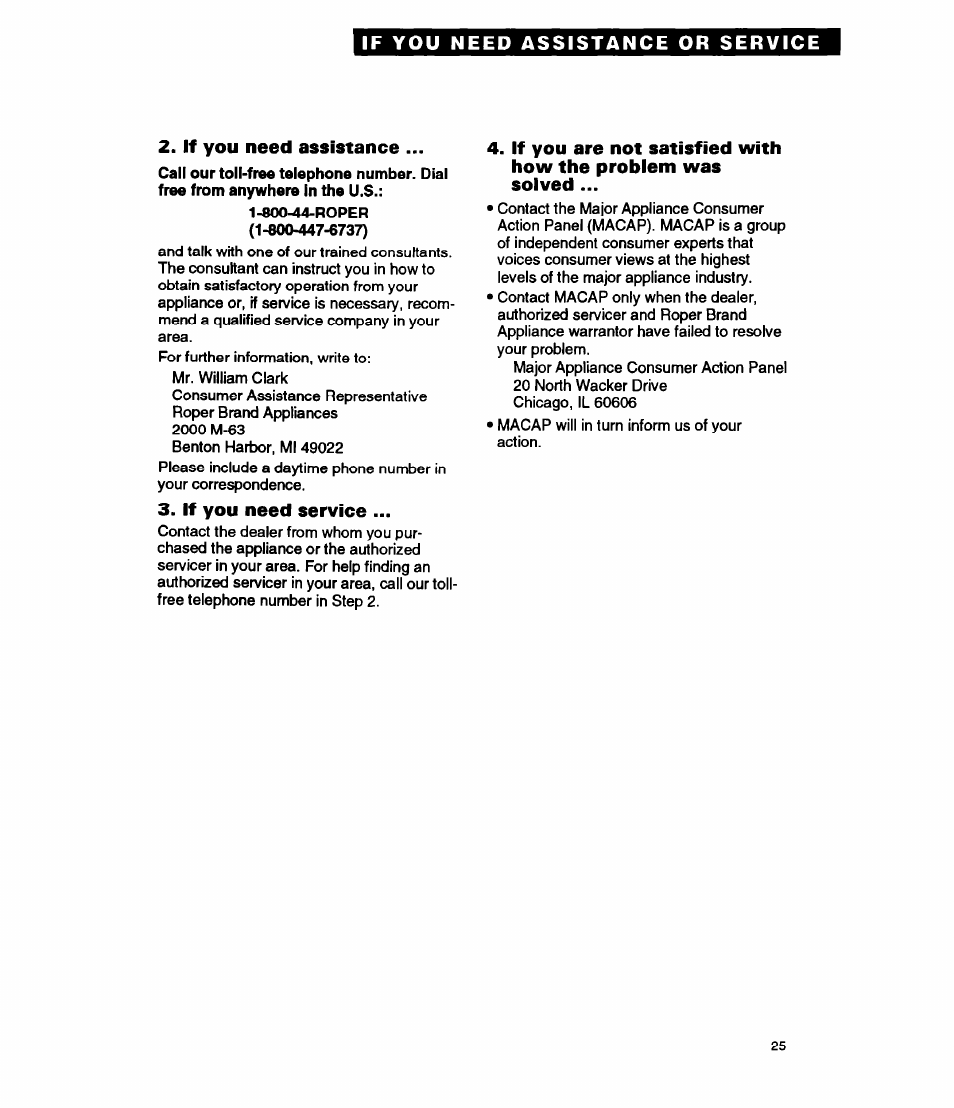 If you need assistance, If you need service | Whirlpool FEP310Y User Manual | Page 25 / 26