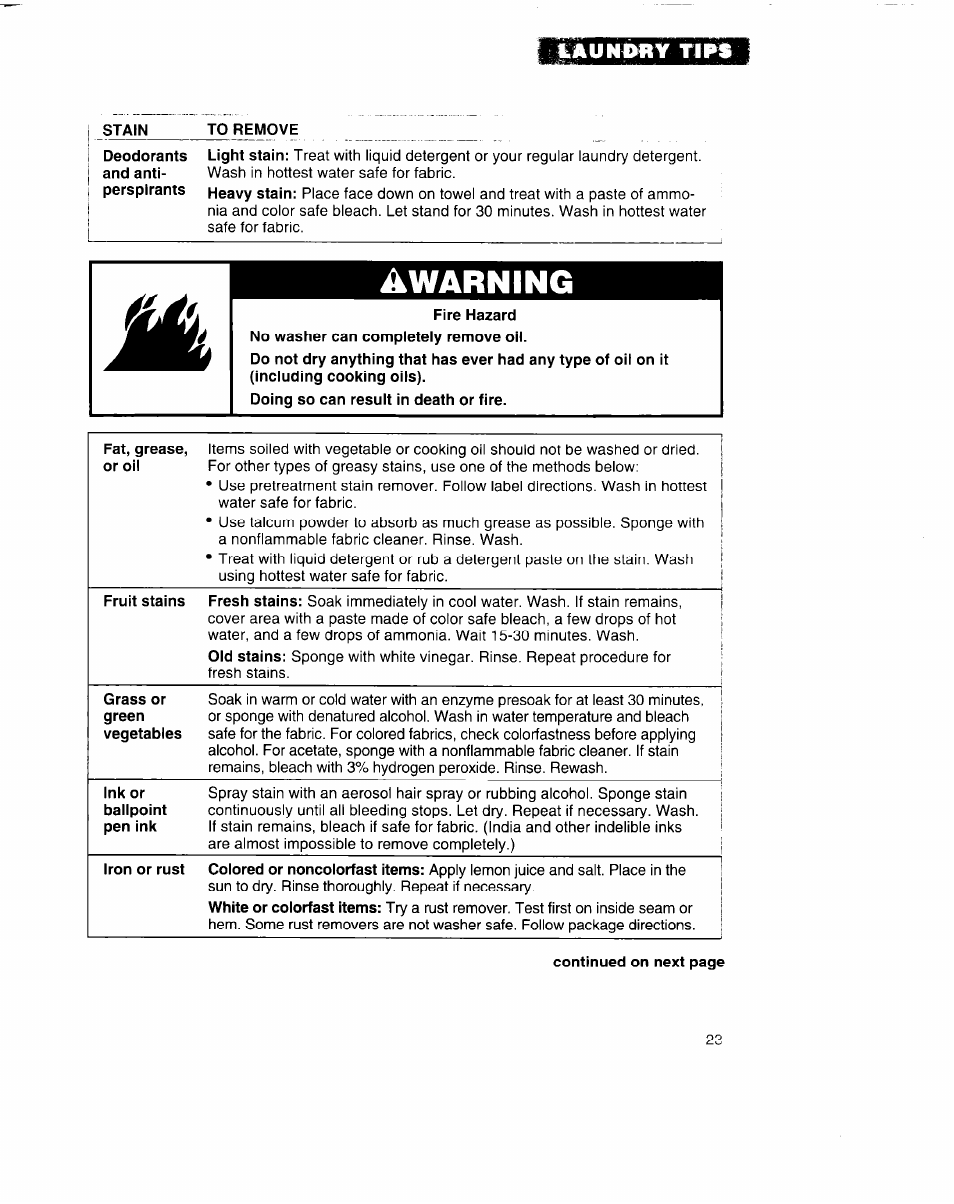 Awarning | Whirlpool 3396315 User Manual | Page 23 / 78