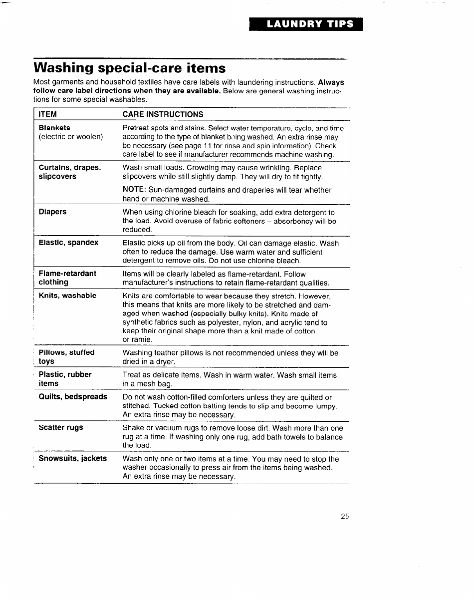 Washing special-care items | Whirlpool 3396315 User Manual | Page 25 / 78