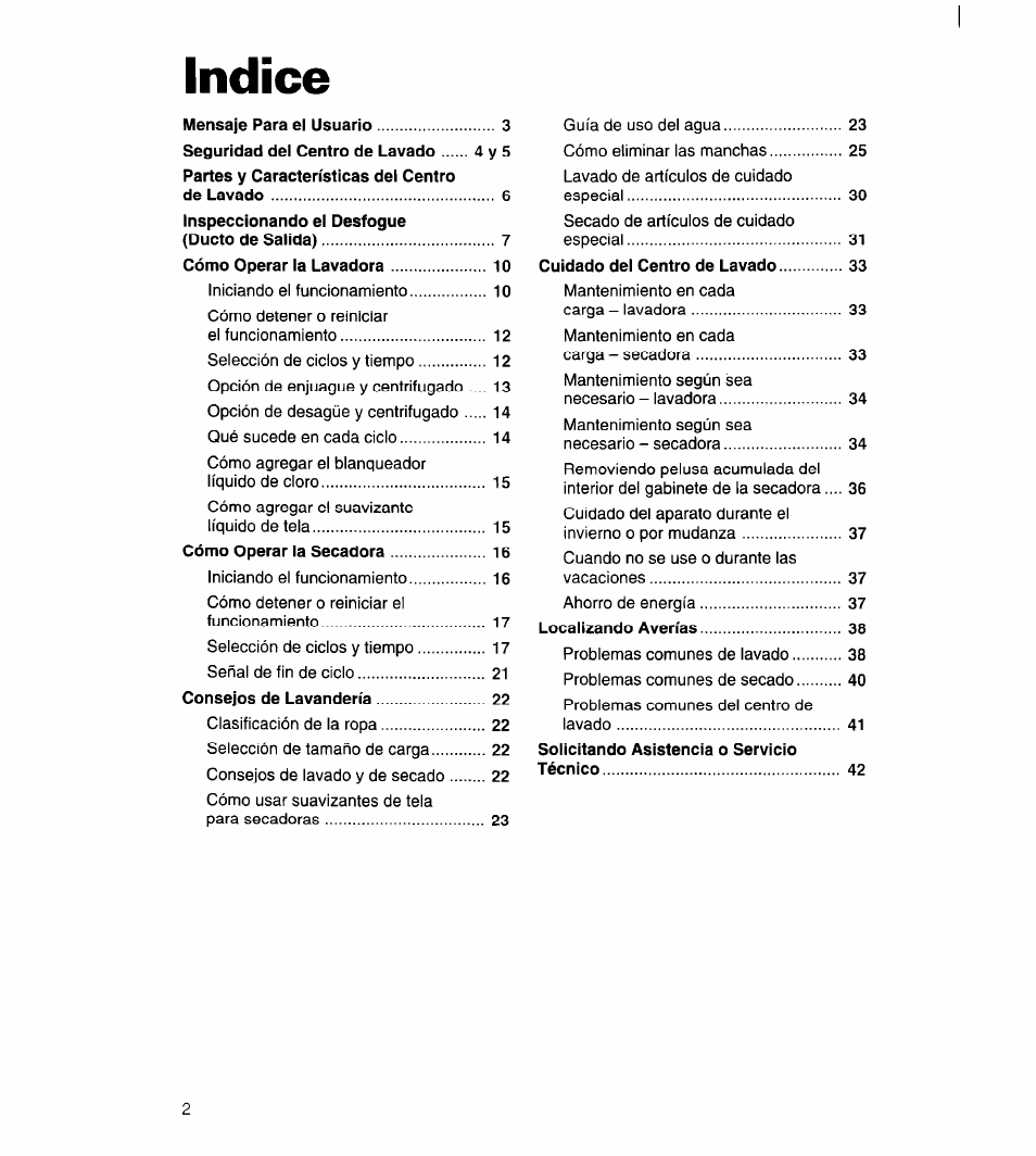 Indice | Whirlpool 3396315 User Manual | Page 38 / 78