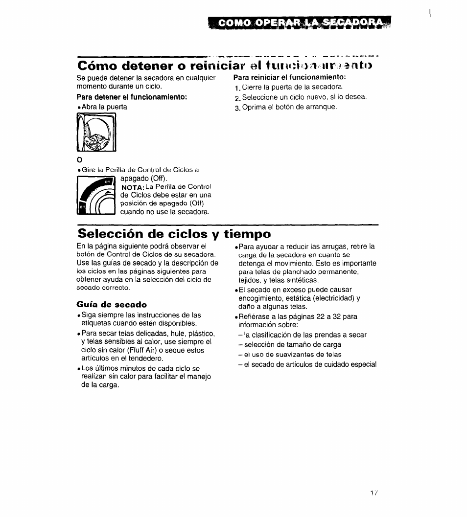 Cómo detener o reiniciar el tunoiori iiria, Selección de ciclos y tiempo | Whirlpool 3396315 User Manual | Page 53 / 78