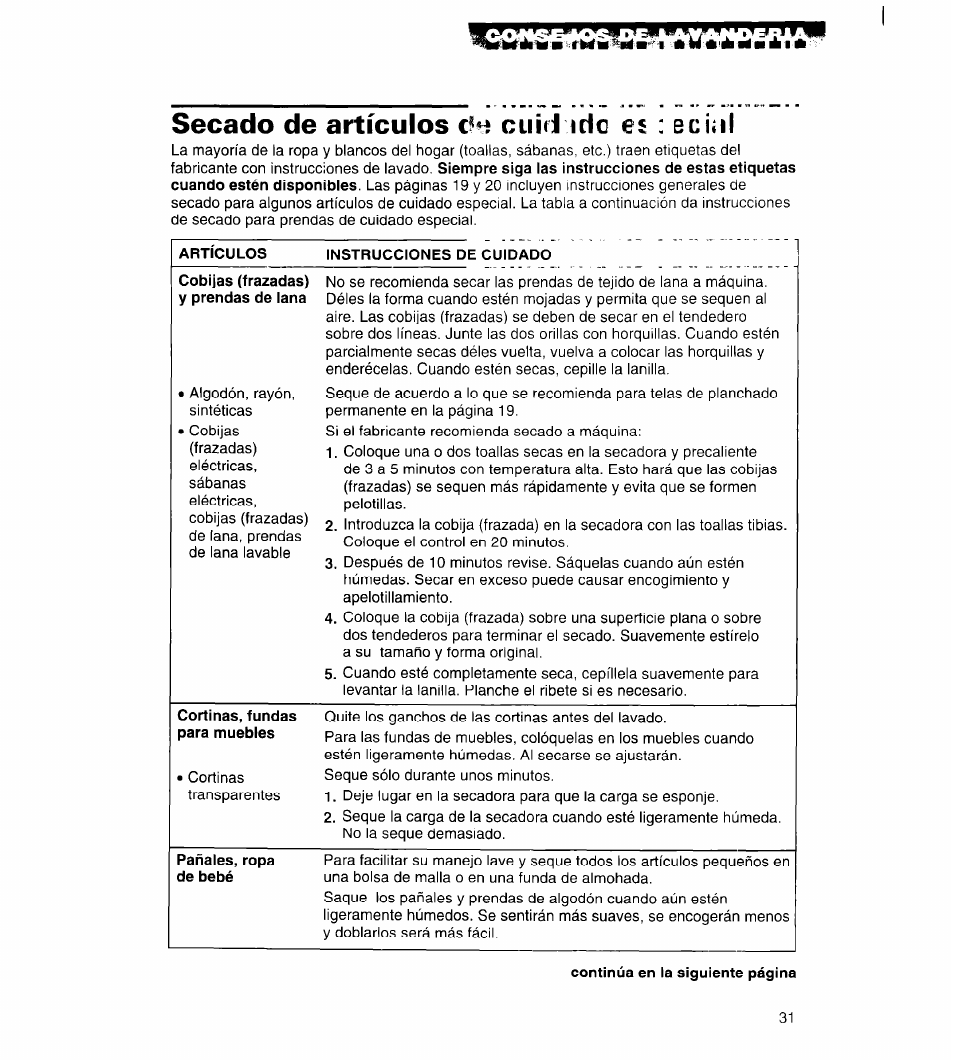 Secado de artículos cuid irte es : ecial, Secado de artículos de cuidado especial | Whirlpool 3396315 User Manual | Page 67 / 78