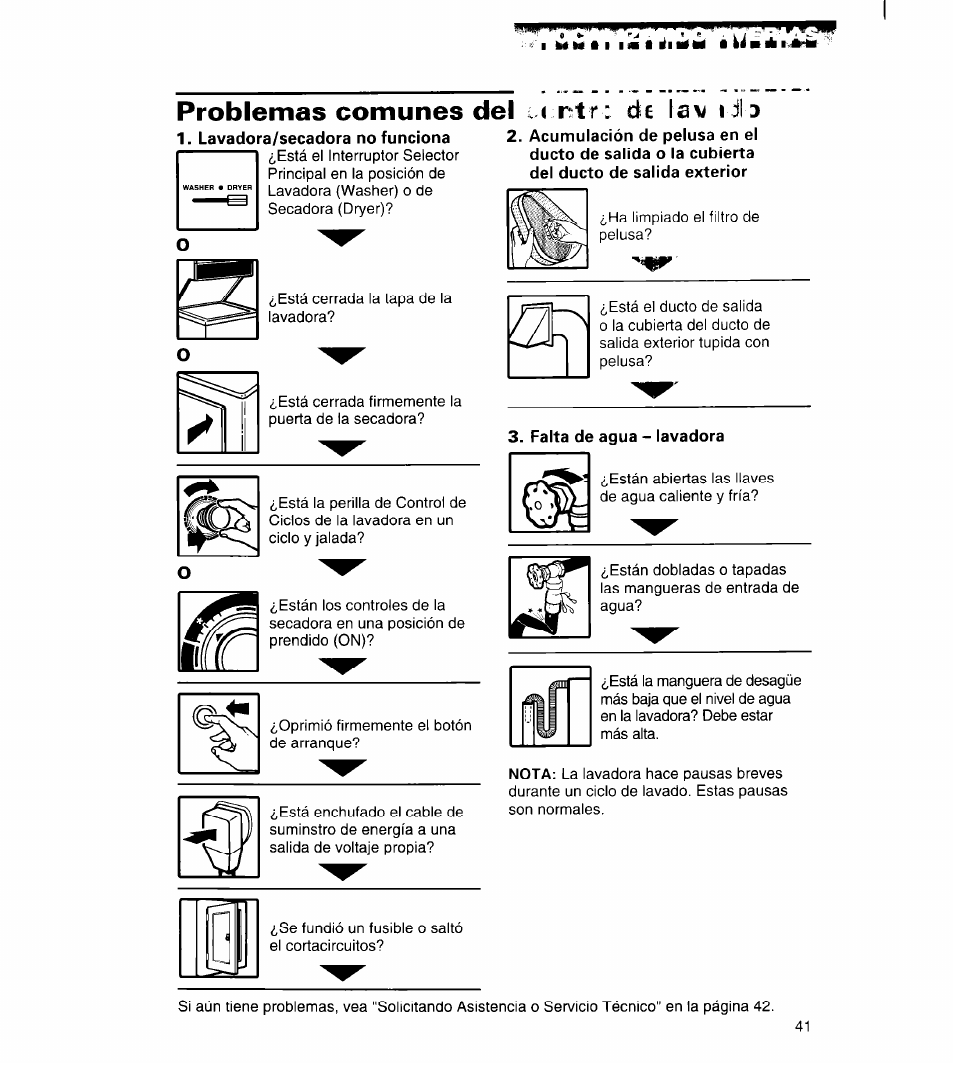 Problemas comunes del i ntr : de \av lilo, Problemas comunes del centro de, Lavado | Problemas comunes del i ntr : de, Lilo | Whirlpool 3396315 User Manual | Page 77 / 78