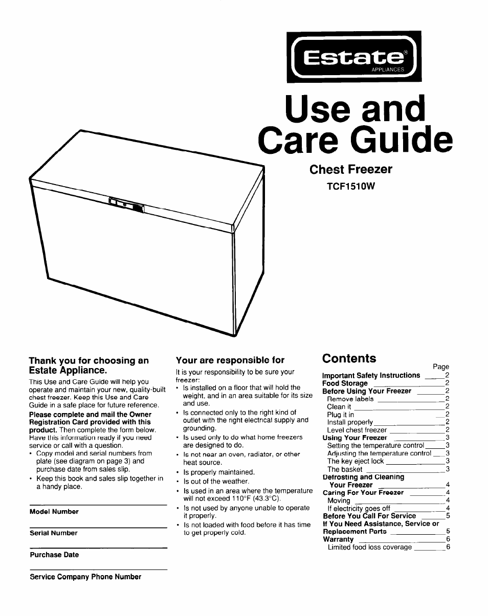 Whirlpool TCF1510W User Manual | 6 pages