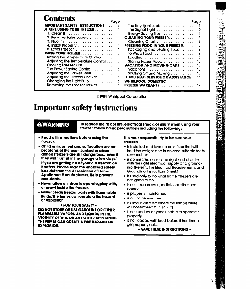 Important safety instructions, Save these instructions, Warning | Whirlpool EV190N User Manual | Page 3 / 12