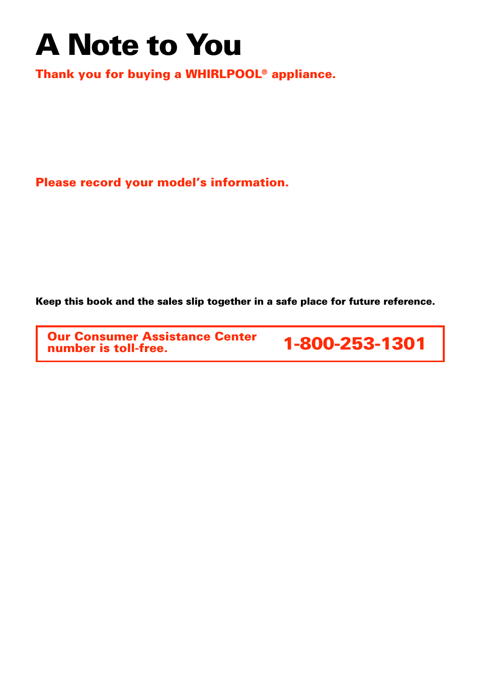 A note to you | Whirlpool 3363573 User Manual | Page 2 / 24