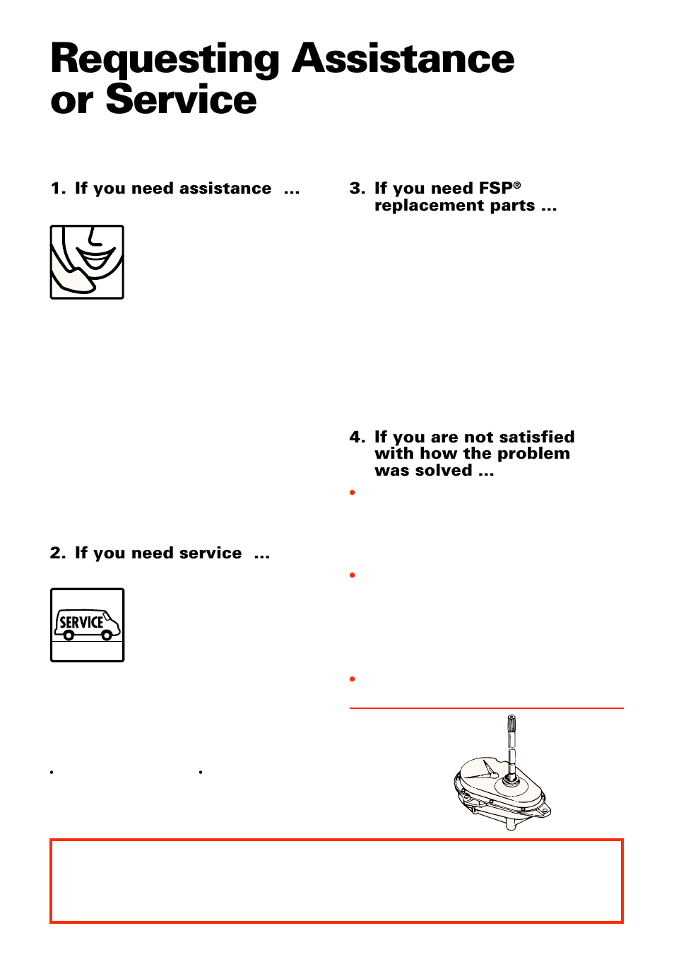 Requesting assistance or service, If you need assistance, If you need service | If you need fsp, Replacement parts | Whirlpool 3363573 User Manual | Page 22 / 24