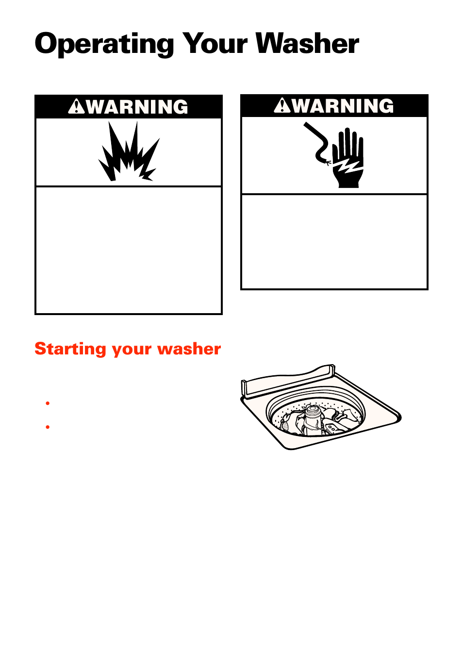 Operating your washer, Starting your washer, Wwarning | Whirlpool 3363573 User Manual | Page 5 / 24
