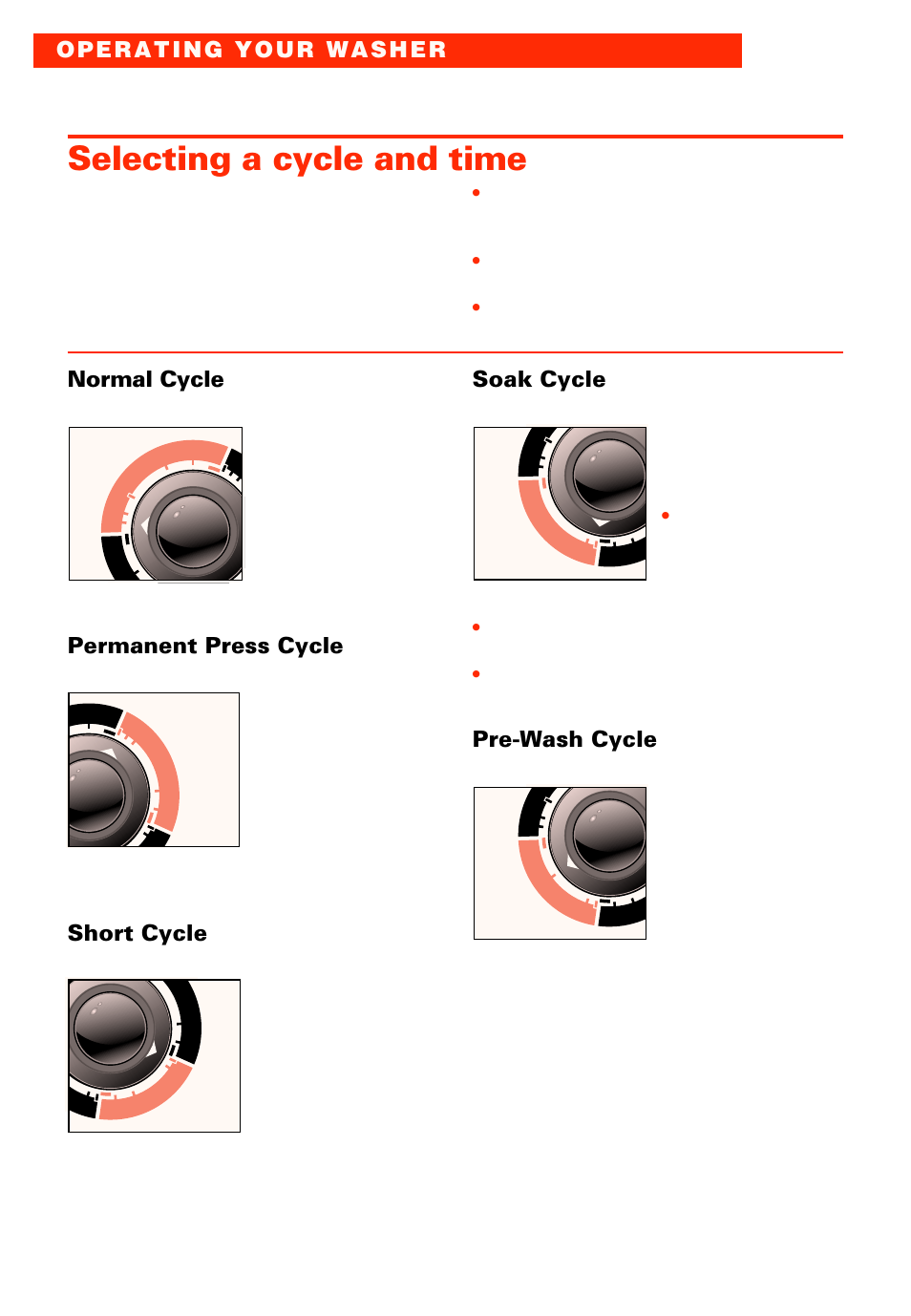 Selecting a cycle and time, Normal cycle, Permanent press cycle | Short cycle, Soak cycle, Pre-wash cycle | Whirlpool 3363573 User Manual | Page 8 / 24