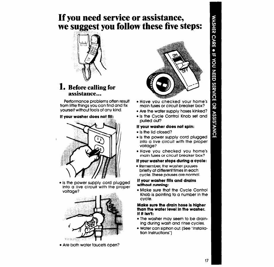 Before calling for assistance | Whirlpool LA77O0XS User Manual | Page 17 / 20