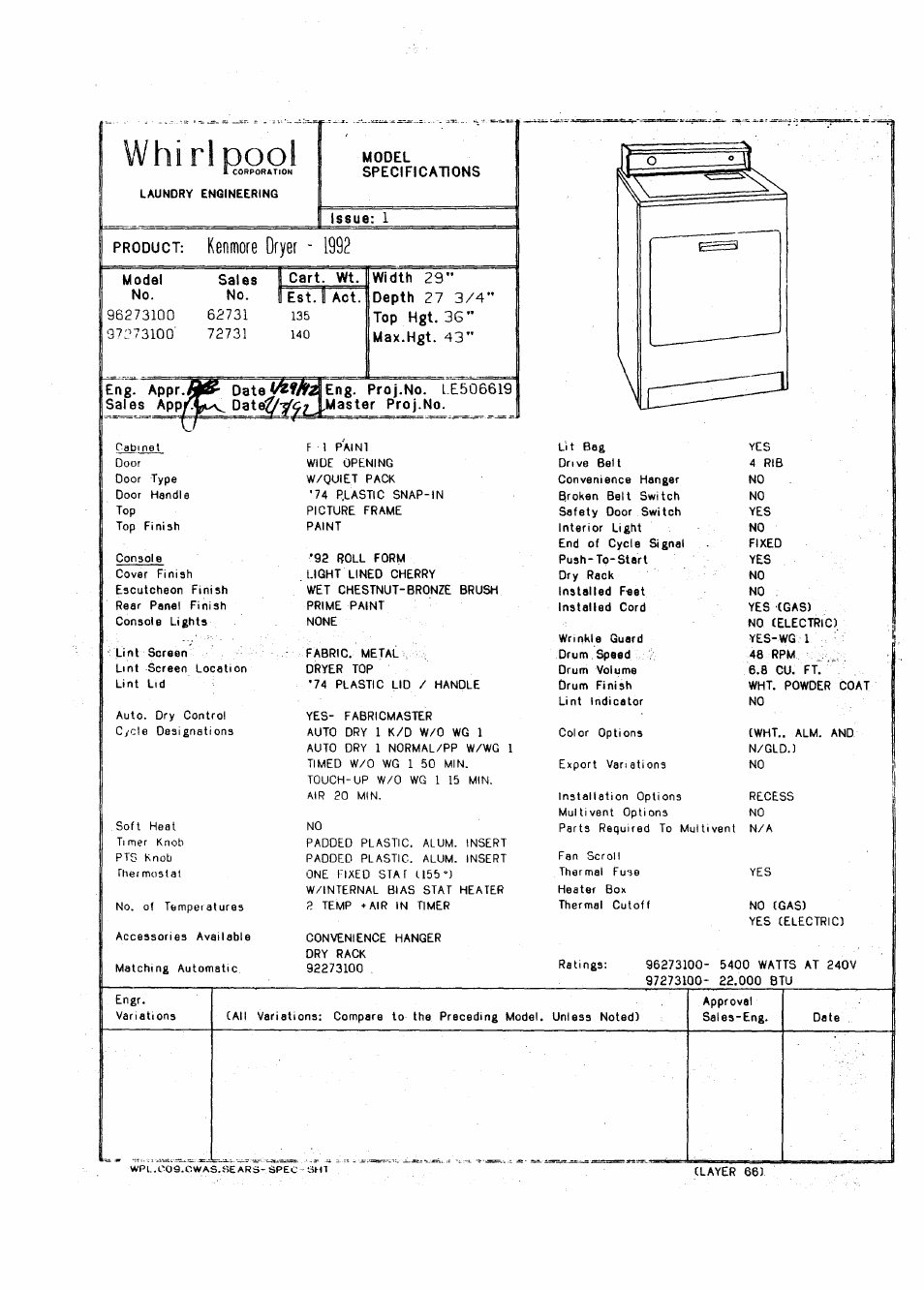 Whirlpool 96273100 User Manual | 1 page