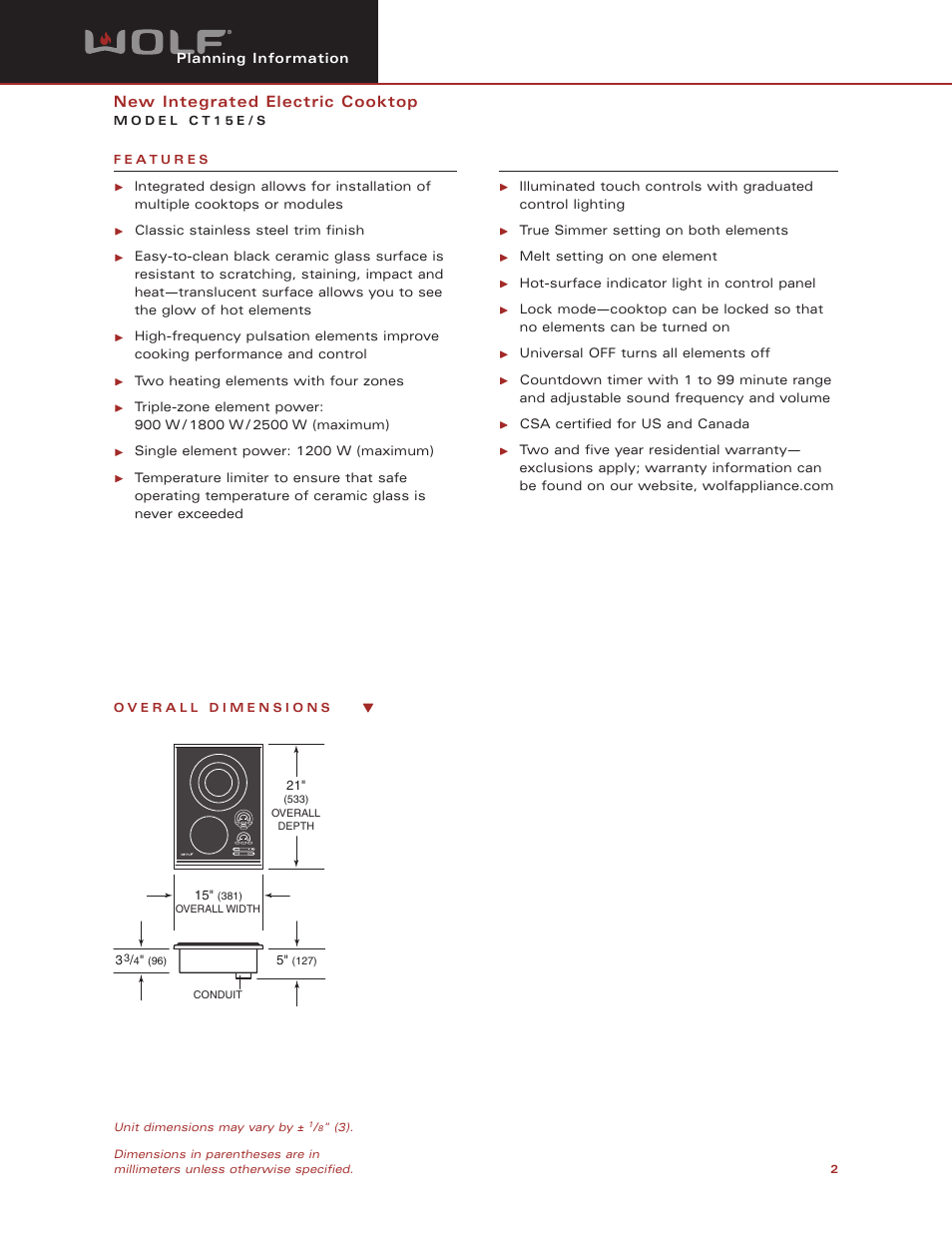 Wolf CT15E/S User Manual | Page 2 / 6