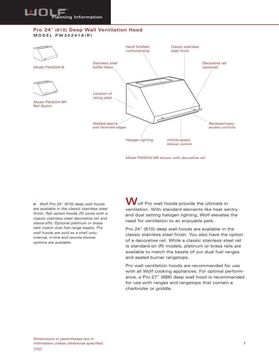 Wolf PW302418R User Manual | 8 pages