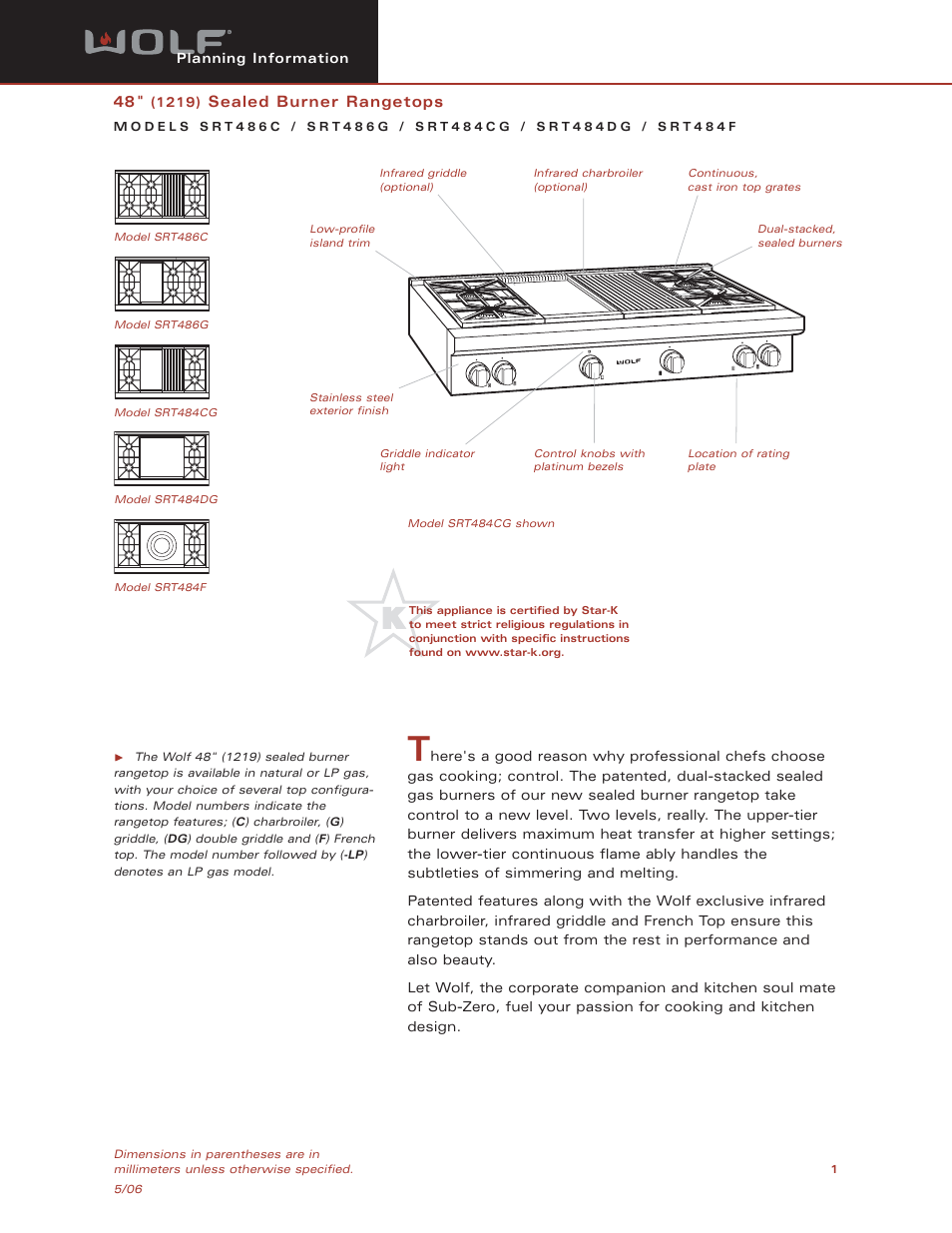 Wolf SRT486C User Manual | 5 pages