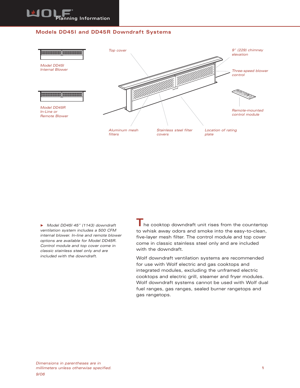 Wolf DD45R User Manual | 9 pages