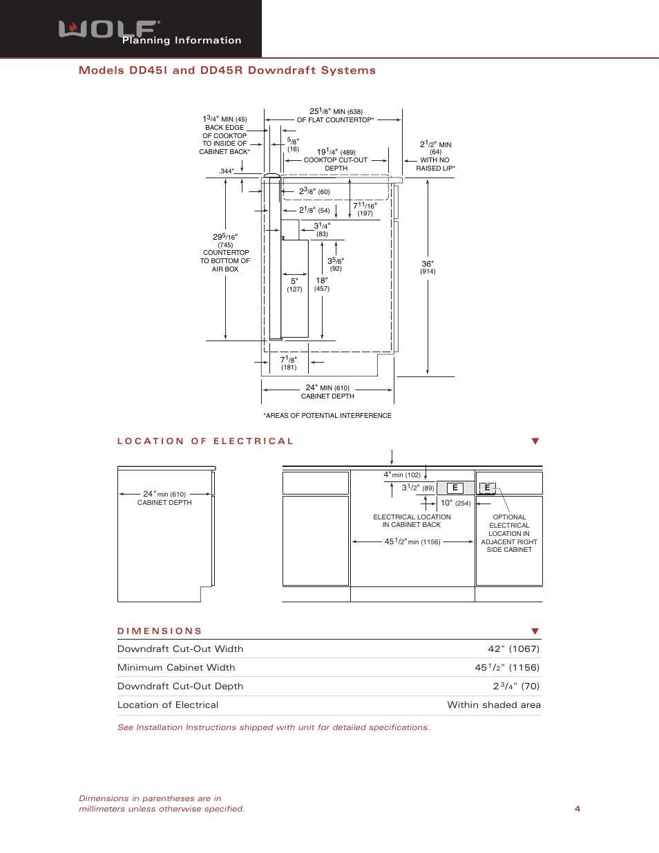 Models dd45 i and dd45 r downdraft systems, Planning information | Wolf DD45R User Manual | Page 4 / 9
