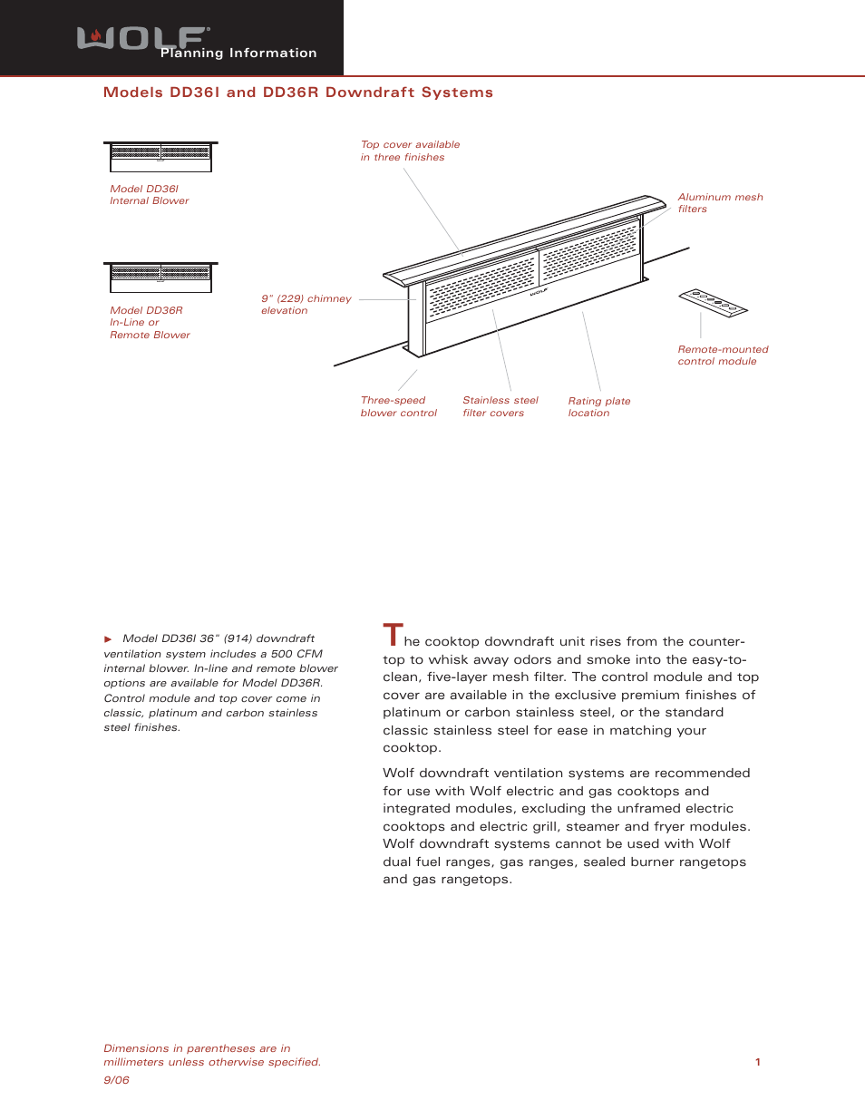 Wolf DD36I User Manual | 9 pages