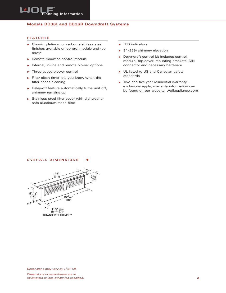 Wolf DD36I User Manual | Page 2 / 9