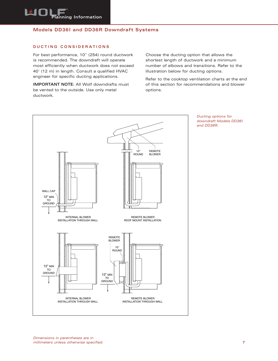 Models dd36 i and dd36 r downdraft systems | Wolf DD36I User Manual | Page 7 / 9