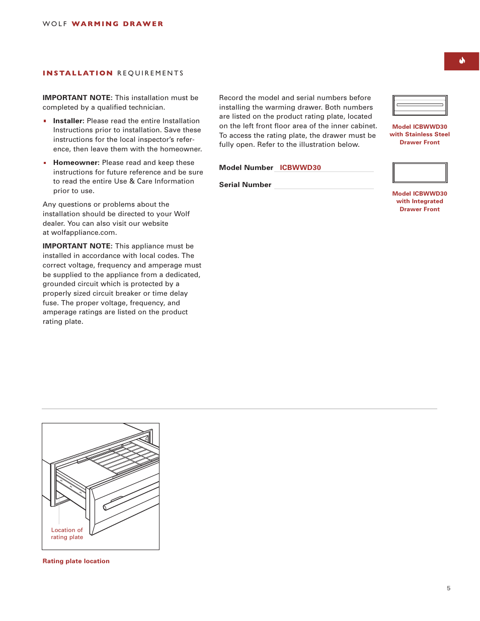Wolf ICBWWD30 User Manual | Page 5 / 94
