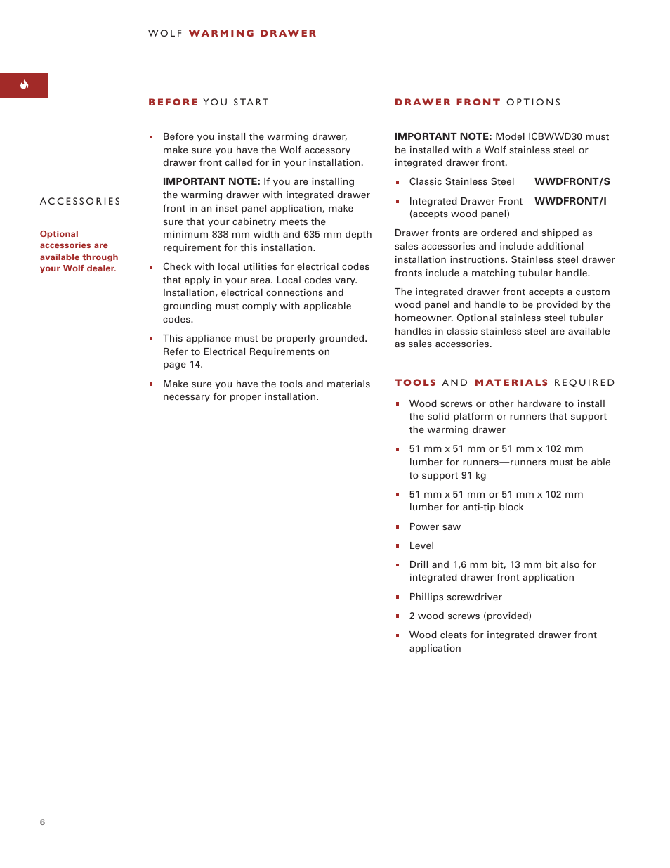 Wolf ICBWWD30 User Manual | Page 6 / 94