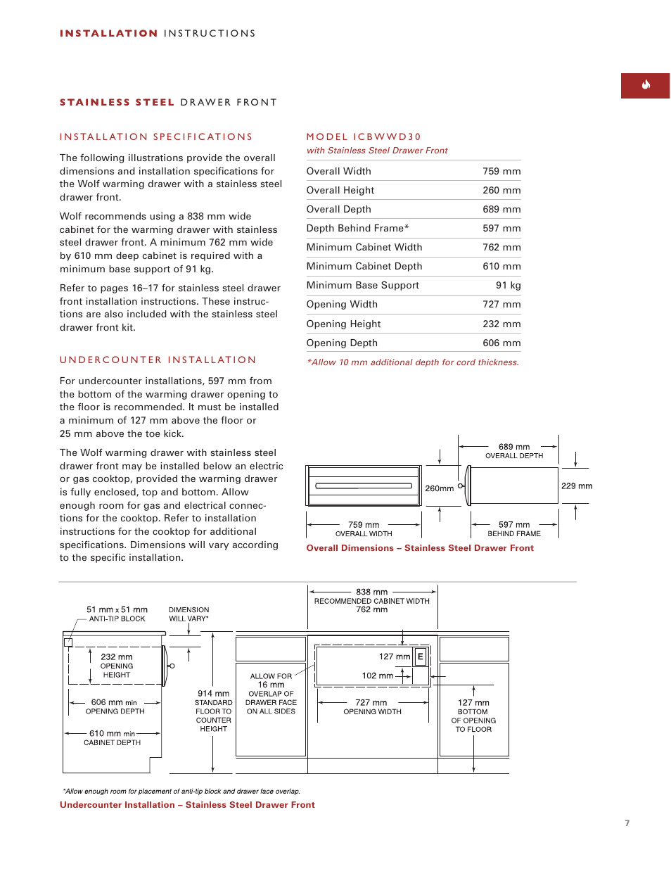 Wolf ICBWWD30 User Manual | Page 7 / 94