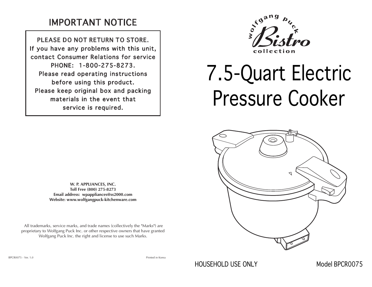 Wolf BPCR0075 User Manual | 20 pages