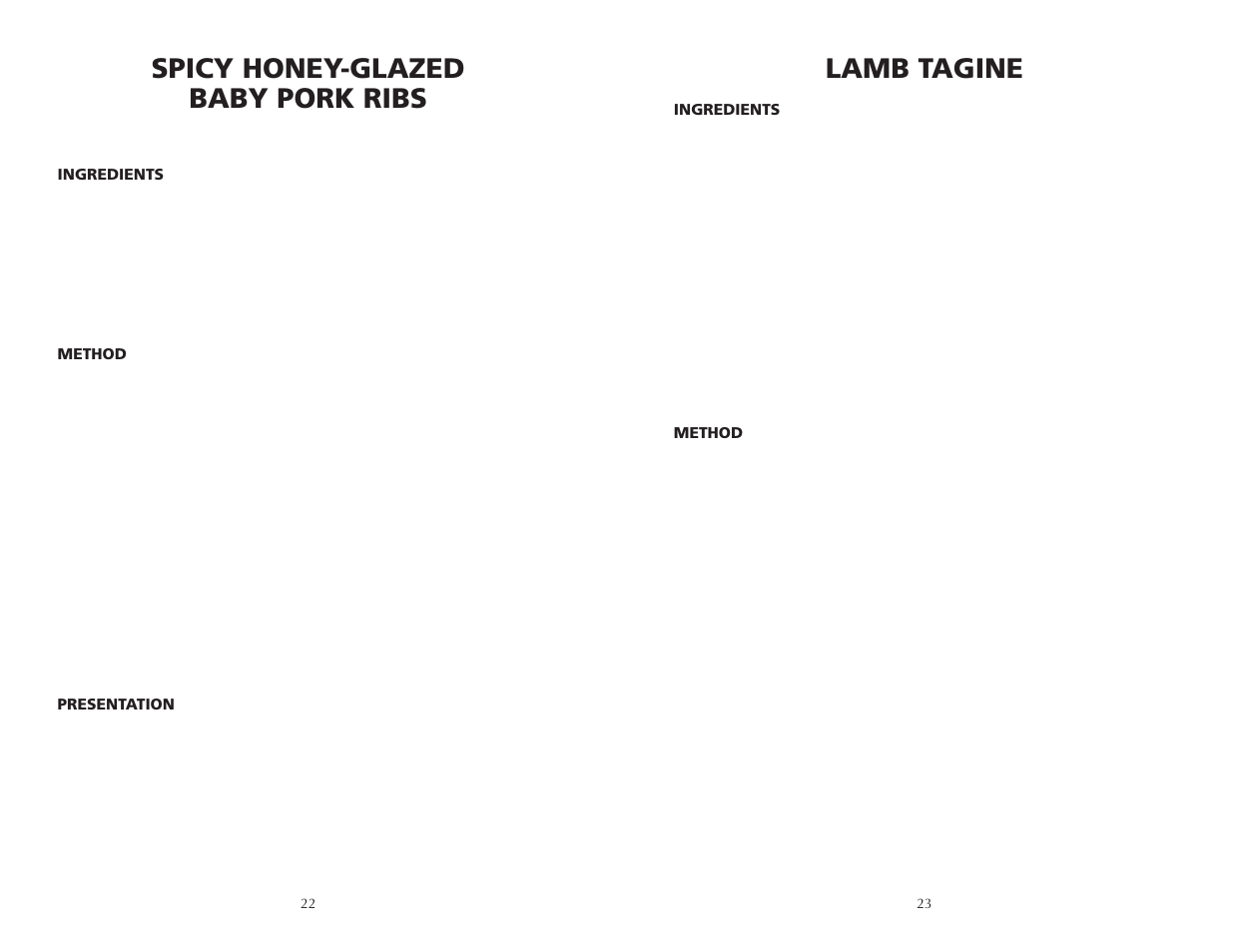 Lamb tagine, Spicy honey-glazed baby pork ribs | Wolf BPCR0075 User Manual | Page 12 / 20