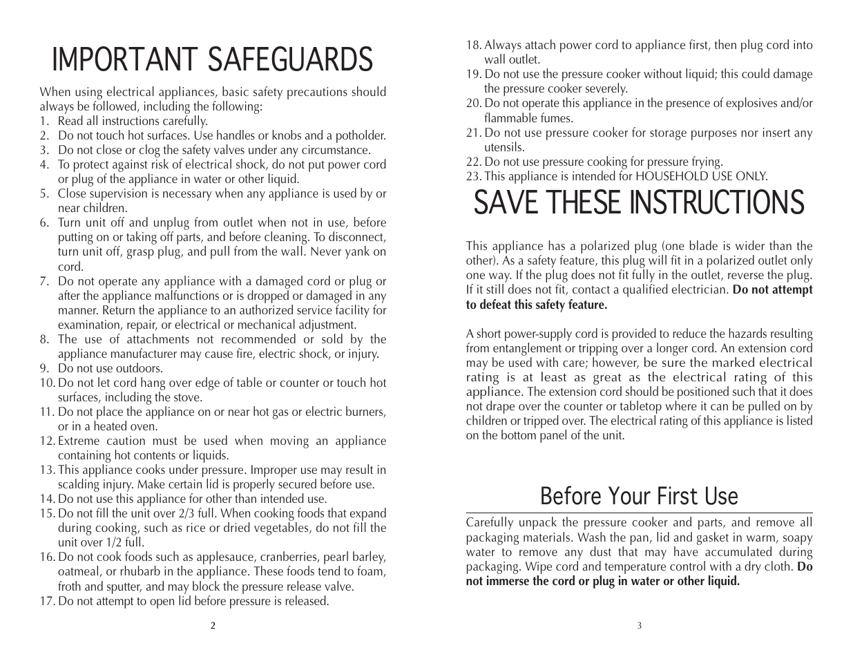 Save these instructions, Important safeguards, Before your first use | Wolf BPCR0075 User Manual | Page 2 / 20