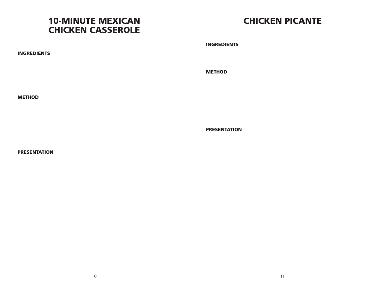 Chicken picante, Minute mexican chicken casserole | Wolf BPCR0075 User Manual | Page 6 / 20
